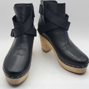 Free People Stylish Black Leather Heeled Boots SIZE 37 (US: 6.5-7)